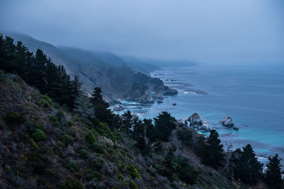 Scenic view of coast against sky