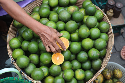 Full frame shot of fruits in basket at market