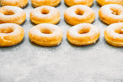 Close-up of donuts on table