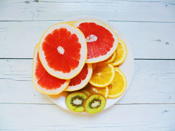 High angle view of fruits on table