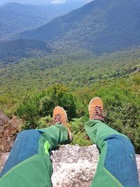Low section of man standing on grass