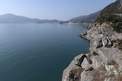 Scenic view of sea against clear sky