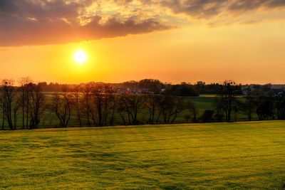 Scenic view of field against sky during sunset