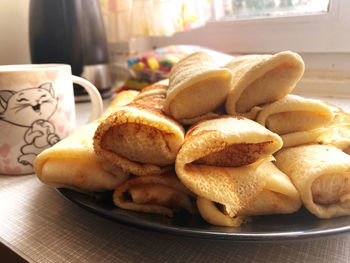 Close-up of breakfast served on table