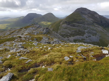 Scenic view of landscape and mountains against sky