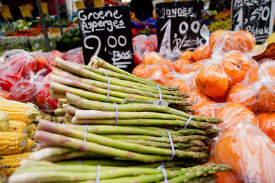 Vegetables for sale at market stall