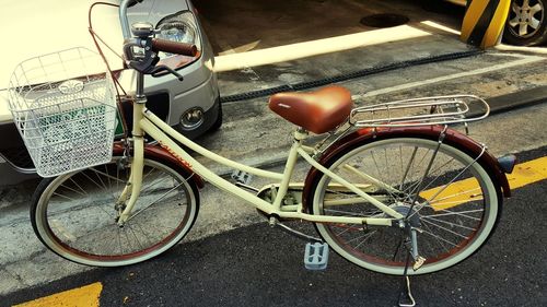 High angle view of bicycle parked on street