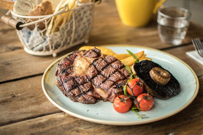 Close-up of food in plate on table