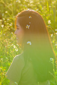 Portrait of woman in plant