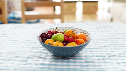 Close-up of fruits in bowl on table