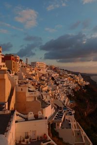 High angle sun set view of townscape against sky