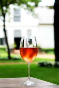 Red wine in glass on table