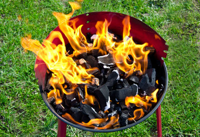 High angle view of fire on field