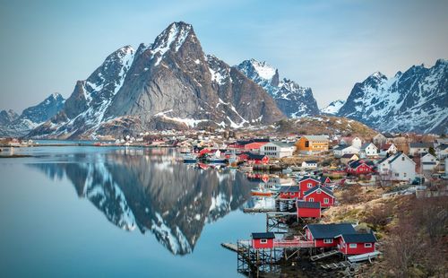 Scenic view of snowcapped mountains against sky