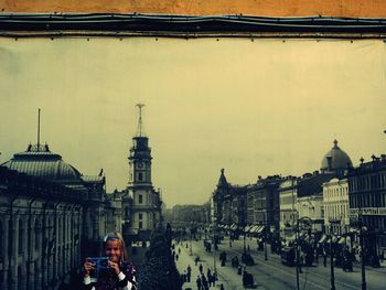 Tourists at historical building