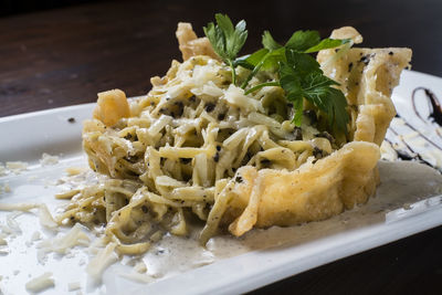 Close-up of meal served in plate