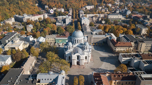 High angle view of buildings in city