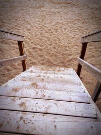 High angle view of wood on beach