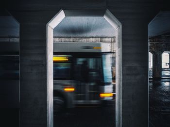 Blurred motion of bus in tunnel