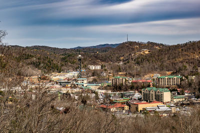 High angle view of townscape against sky