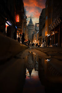 Galata tower and the street in the old town of istanbul, turkey