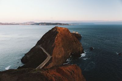 High angle view of mountains against clear sky