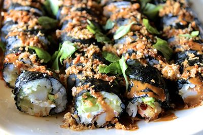 High angle view of sushi in plate