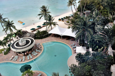 High angle view of swimming pool by beach