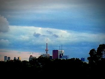 Low angle view of city against sky