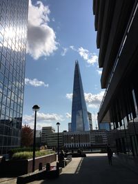 Low angle view of modern buildings against sky