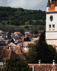 High angle view of buildings in town