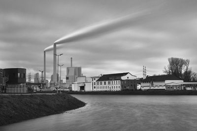 Long time exposure the part of rhein harbour in karlsruhe, germany.