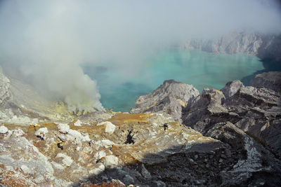 Panorama of ijen crater with its beautiful blue crater water