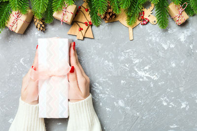 High angle view of woman preparing food