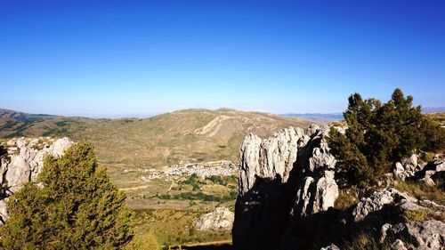 Scenic view of landscape against clear blue sky