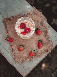 High angle view of dessert on table