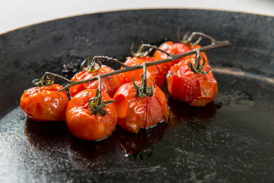 High angle view of tomatoes in cooking pan
