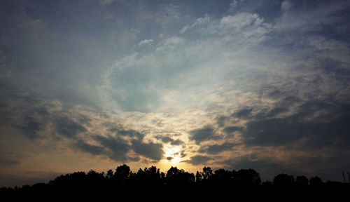 Low angle view of silhouette trees against sky