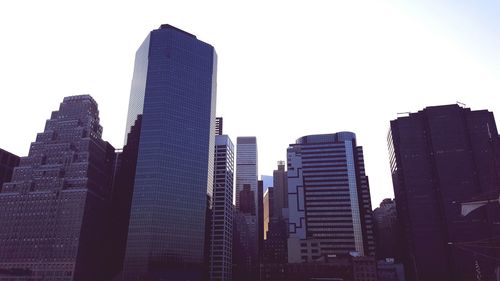 Low angle view of buildings against clear sky