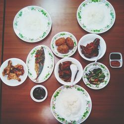 High angle view of food served in plate