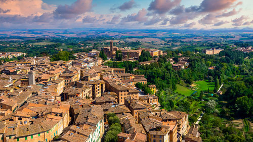 Siena beautiful medieval town in tuscany, dome and bell tower of siena cathedral, tuscany, italy