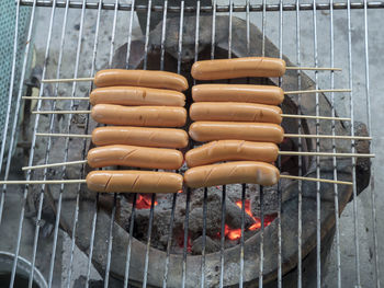 Close-up of meat on barbecue grill