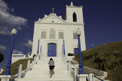 Catholic church of nossa senhora de nazareth in a blue sky.