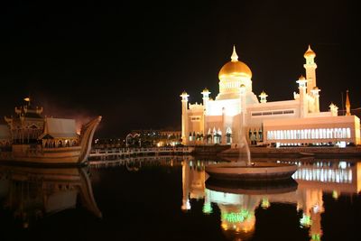 Reflection of illuminated buildings at night