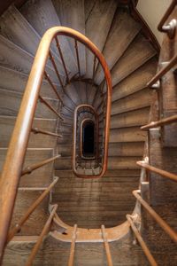 High angle view of spiral staircase in building