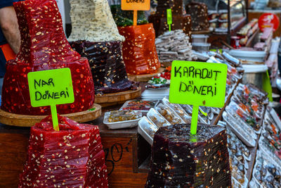 Various vegetables for sale at market stall