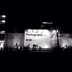 Information sign at night