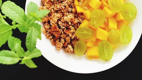 High angle view of breakfast served in plate