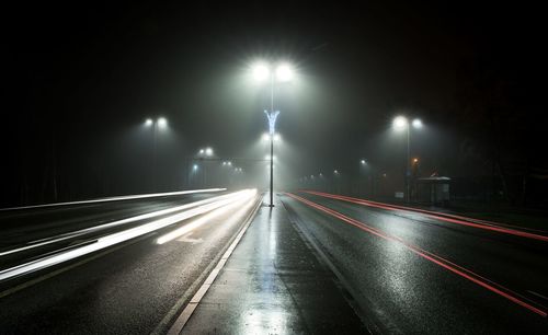 Light trails on road at night