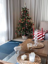 Christmas tree on table at home